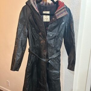 Leather hooded trench coat